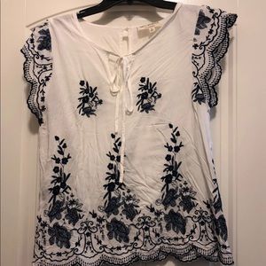 White and Blue Lace Blouse